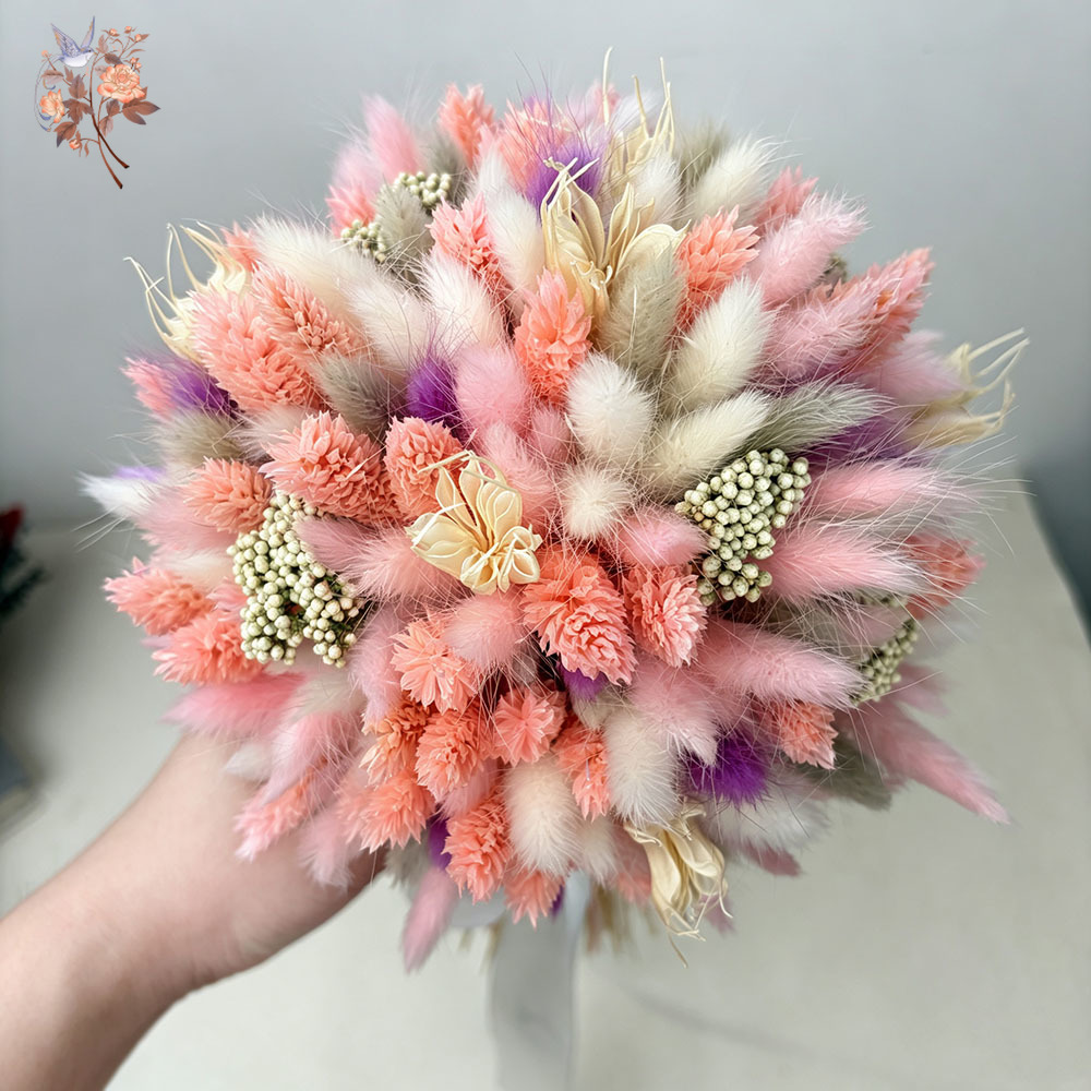 Baby Nursery Vase - Pembe Kurutulmuş Çiçek Buketi, Tavşan Kuyruğu