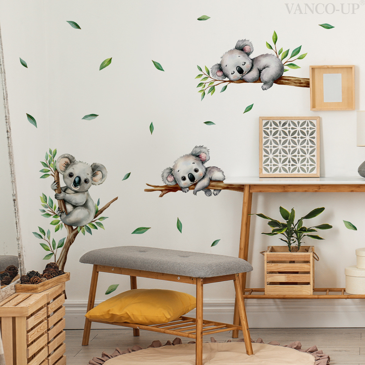 Baby Nursery Vinyl - Karikatür Koala Tırmanma Ağacı Dalı Duvar