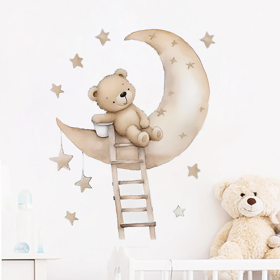 Baby Nursery Decor Boy - Sevimli Ayı Yıldız Bulut duvar çıkartmaları