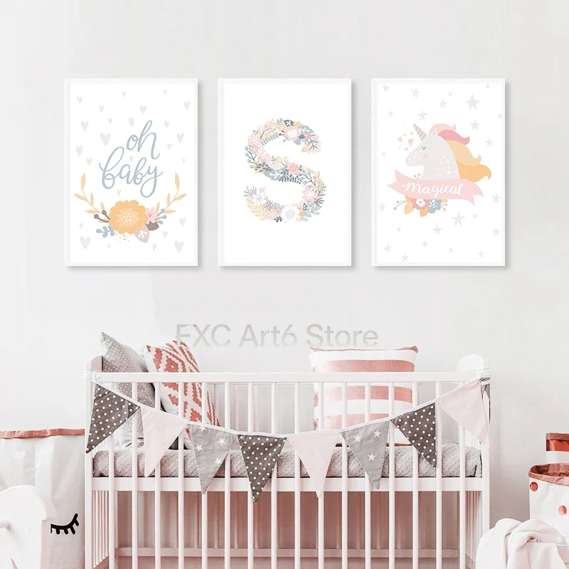 Baby Nursery Pink - 1 adet çerçevesiz çiçek alfabe harfler