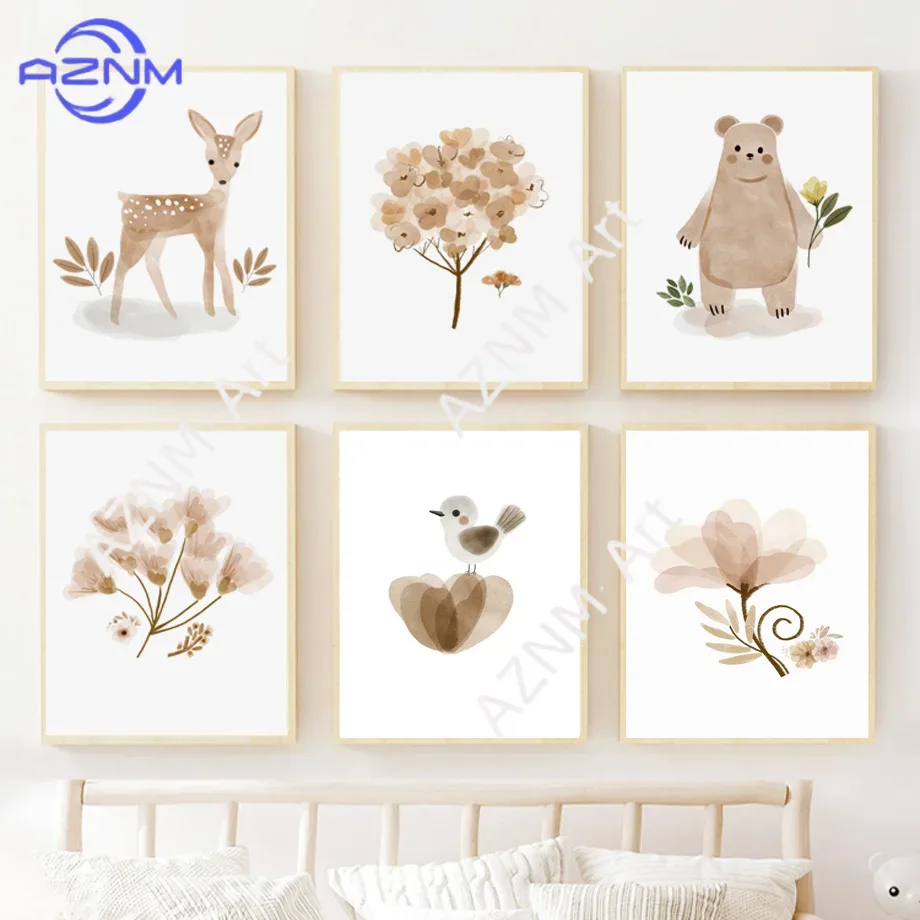Baby Nursery Neutral - Boho Kreş Duvar Sanatı Kanvas Tablosu