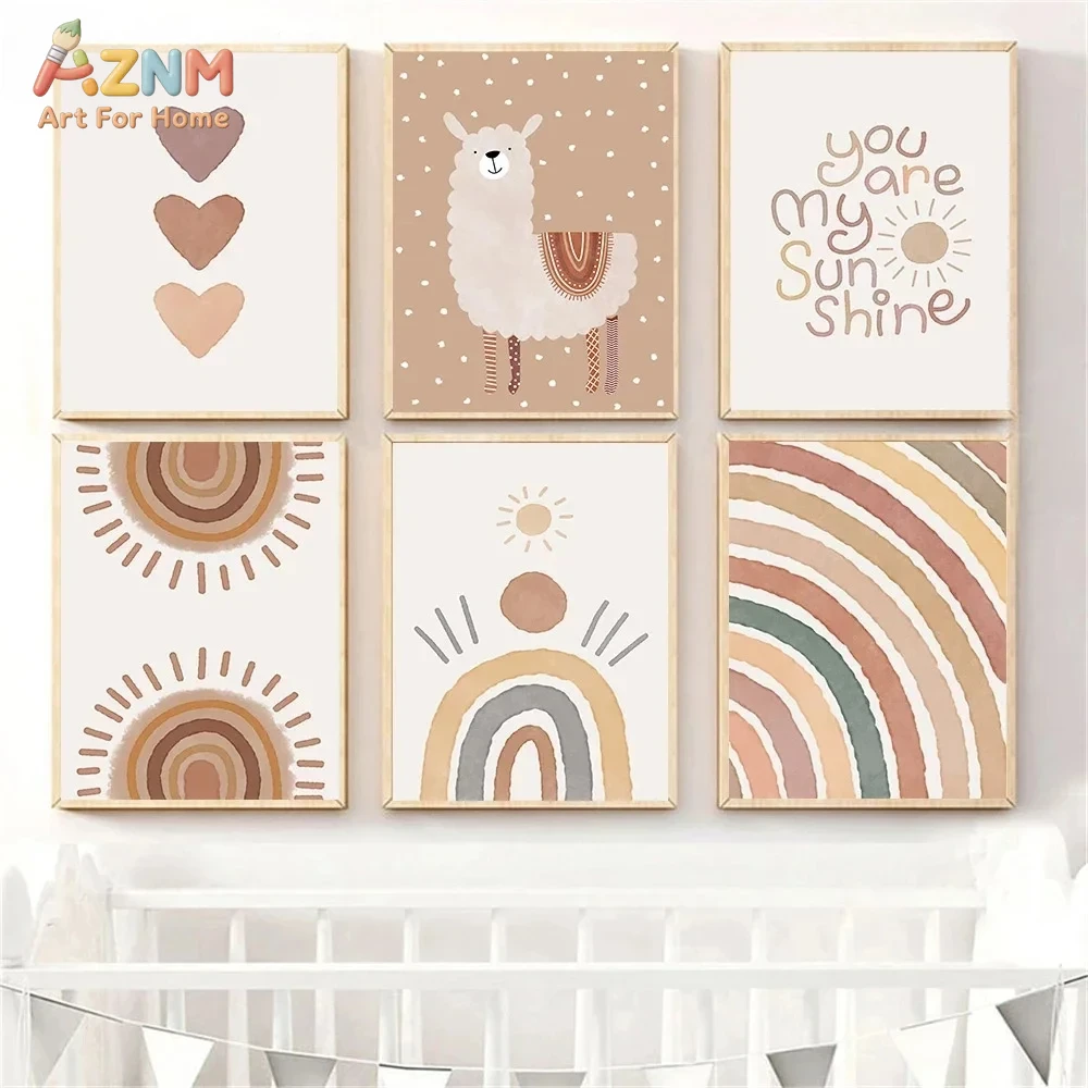 Baby Nursery Neutral - AZNM Boho Nötr Llama Kanvas Baskı