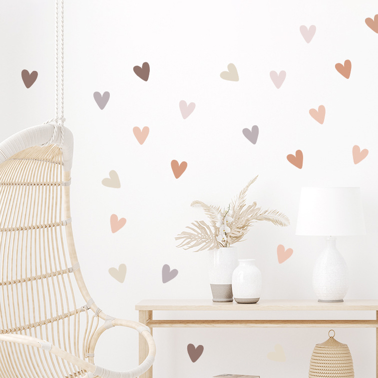 Baby Nursery Neutral - Morandi Dağınık Kalp Duvar Çıkartması Boho