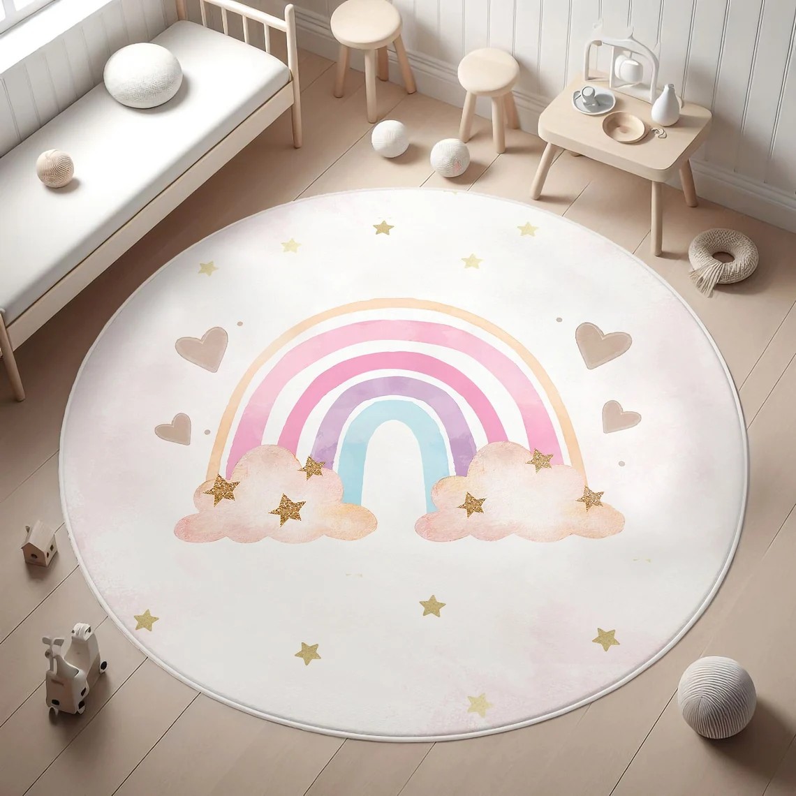 Soft Rug Nursery - Gökkuşağı Çocuk Halısı, Kalp Gökkuşağı Çocuk