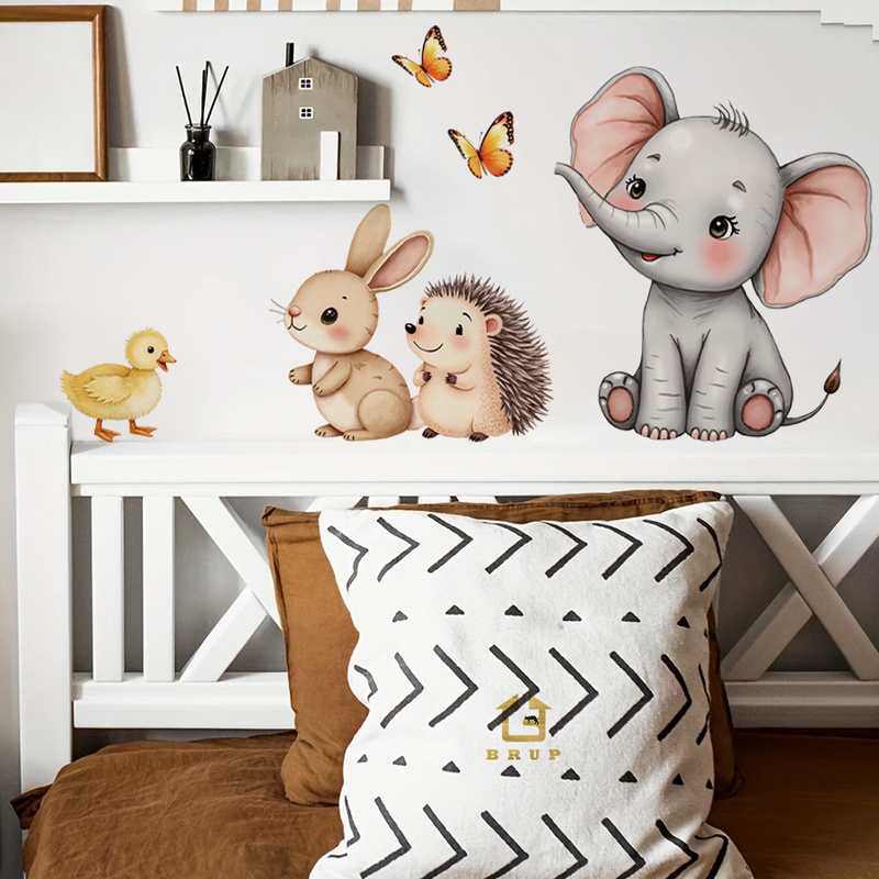 Baby Nursery Vinyl - Karikatür Hayvan Duvar Sticker - Fil