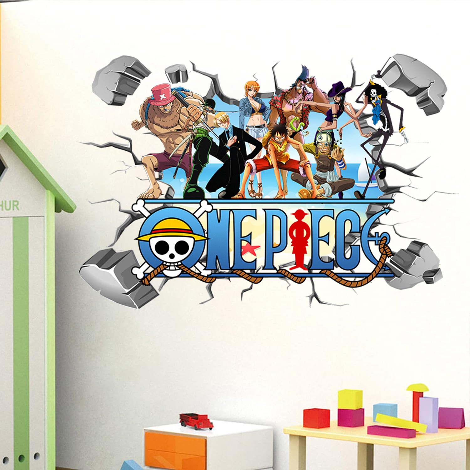 Baby Nursery Vinyl - Karikatür tek parça Luffy 3D duvar