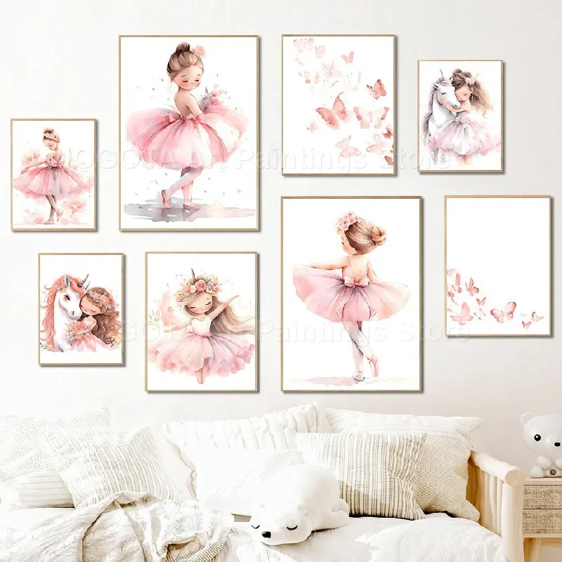 Baby Nursery Pink - 1 Adet--Pembe Kız Unicorn Balerin Kelebek