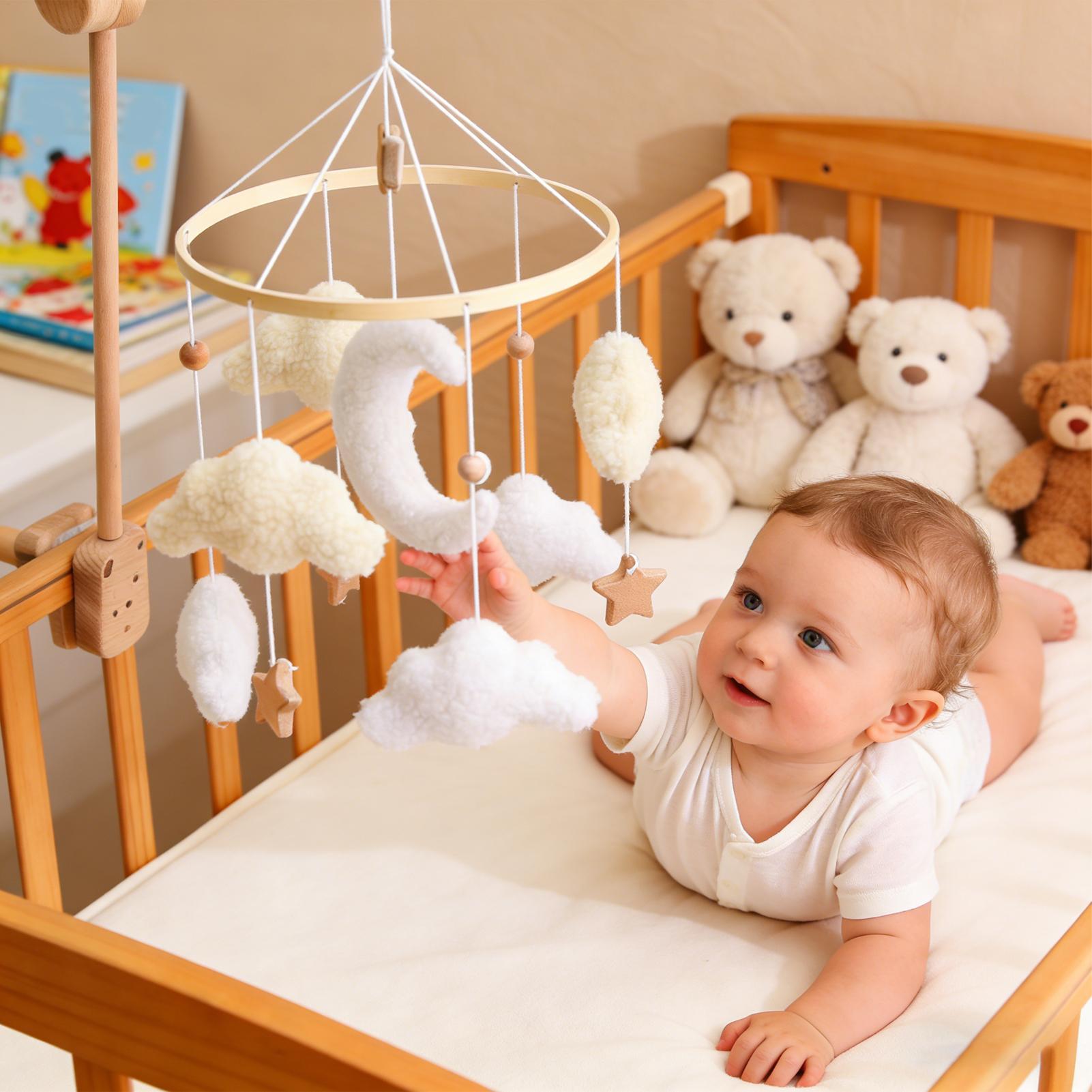 Baby Nursery Decor Boy - Ahşap Beşik Döner Oyuncak Bebek Yatak