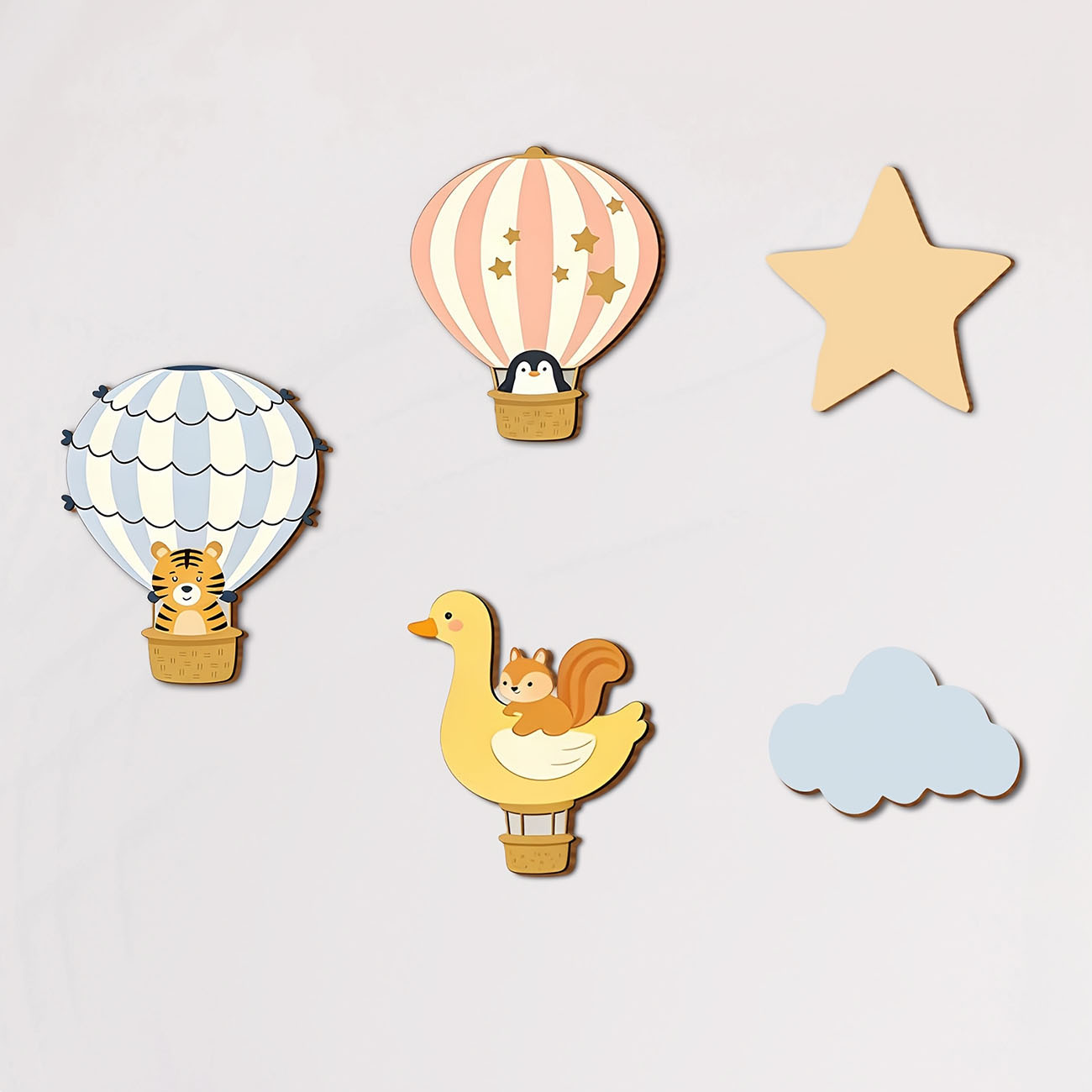 Baby Nursery Vinyl - 5 Adet Hayvan Sıcak Hava Balonu