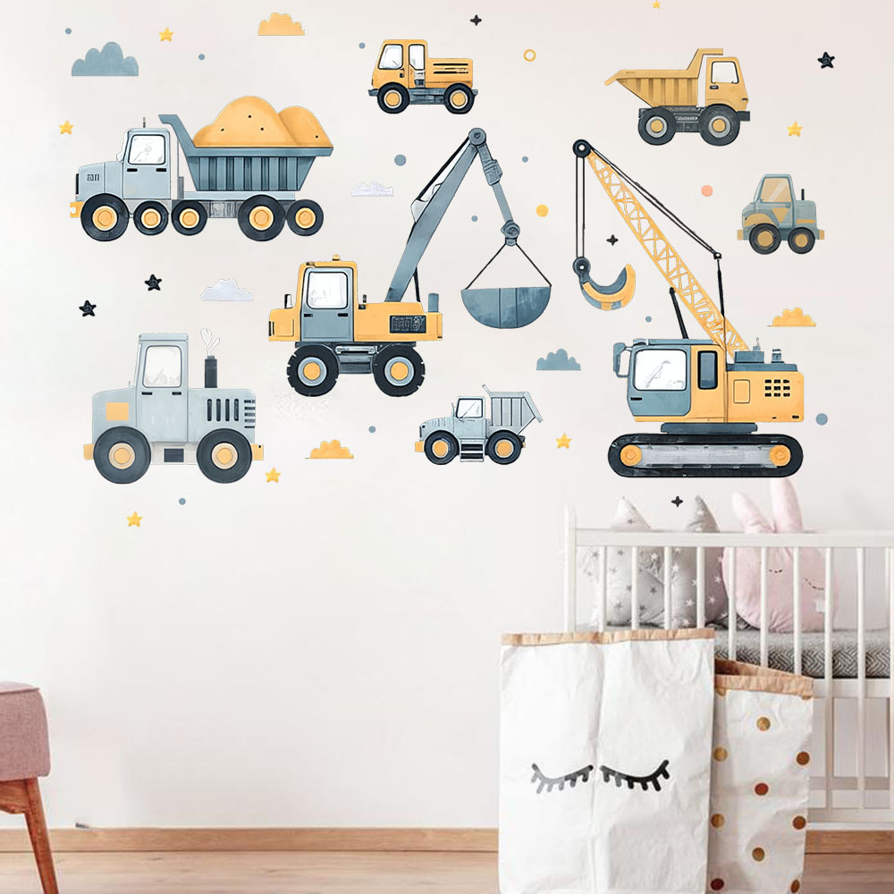 Karikatür Ekskavatör Araçlar S - Baby Nursery Vinyl incelemesi ve fiyatı