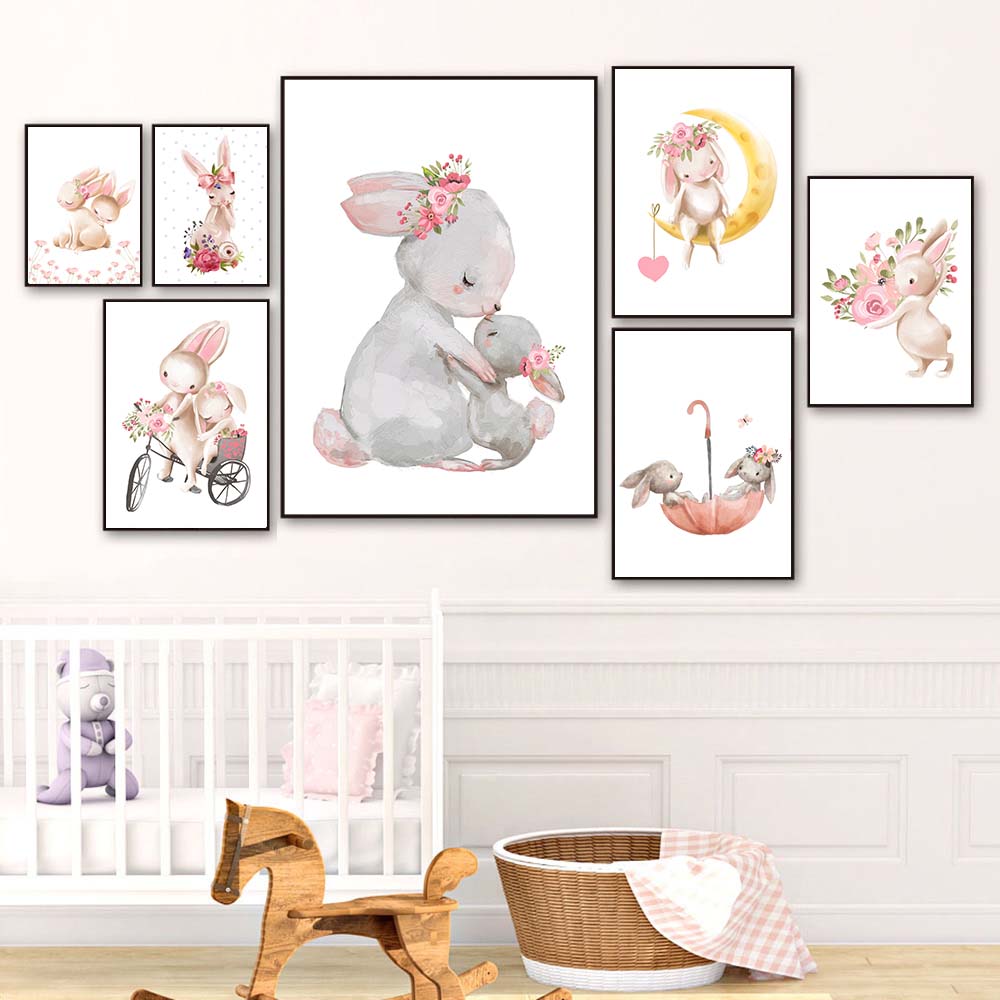 Tavşan hayvan baskısı, pembe ç - Baby Nursery Pink incelemesi ve fiyatı