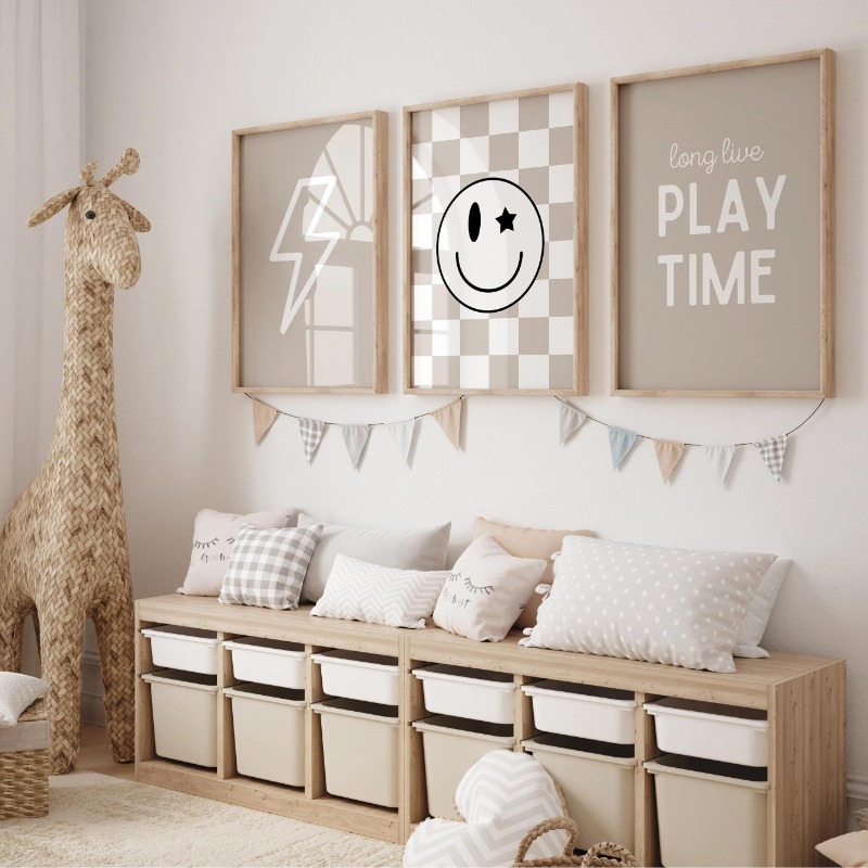 Nötr Kreş Duvar Sanatı Damalı  - Baby Nursery Neutral incelemesi ve fiyatı