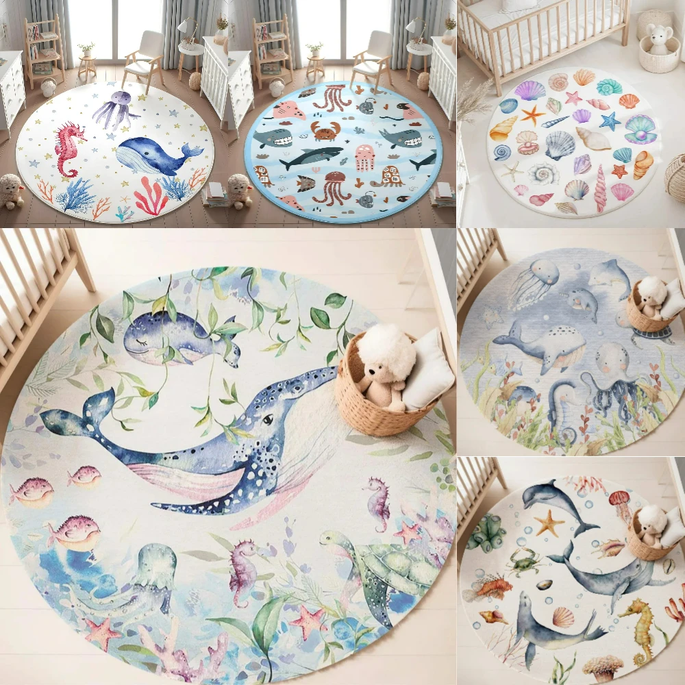Mavi Deniz Hayvanı Yuvarlak Ha - Soft Rug Nursery incelemesi ve fiyatı