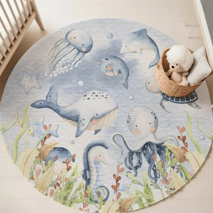 Mavi Deniz Hayvanı Yuvarlak Ha - Soft Rug Nursery incelemesi ve fiyatı